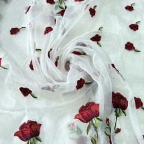 Tecido Organza Bordada Rosas Floral Romantic • Conexão Tecidos
