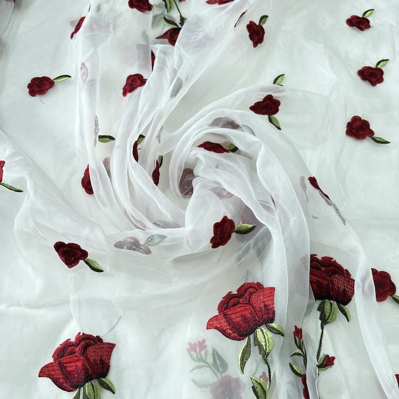 Tecido Organza Bordada Rosas Floral Romantic • Conexão Tecidos