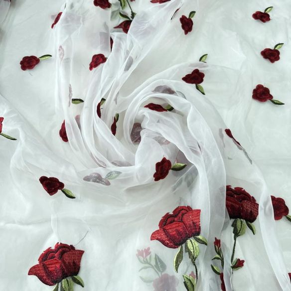 Tecido Organza Bordada Rosas Floral Romantic • Conexão Tecidos