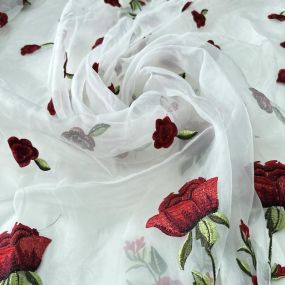 Tecido Organza Bordada Rosas Floral Romantic • Conexão Tecidos 2
