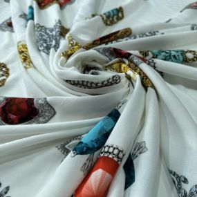 Tecido Viscose Estampada Joias Preciosas Off-White • Conexão Tecidos 2