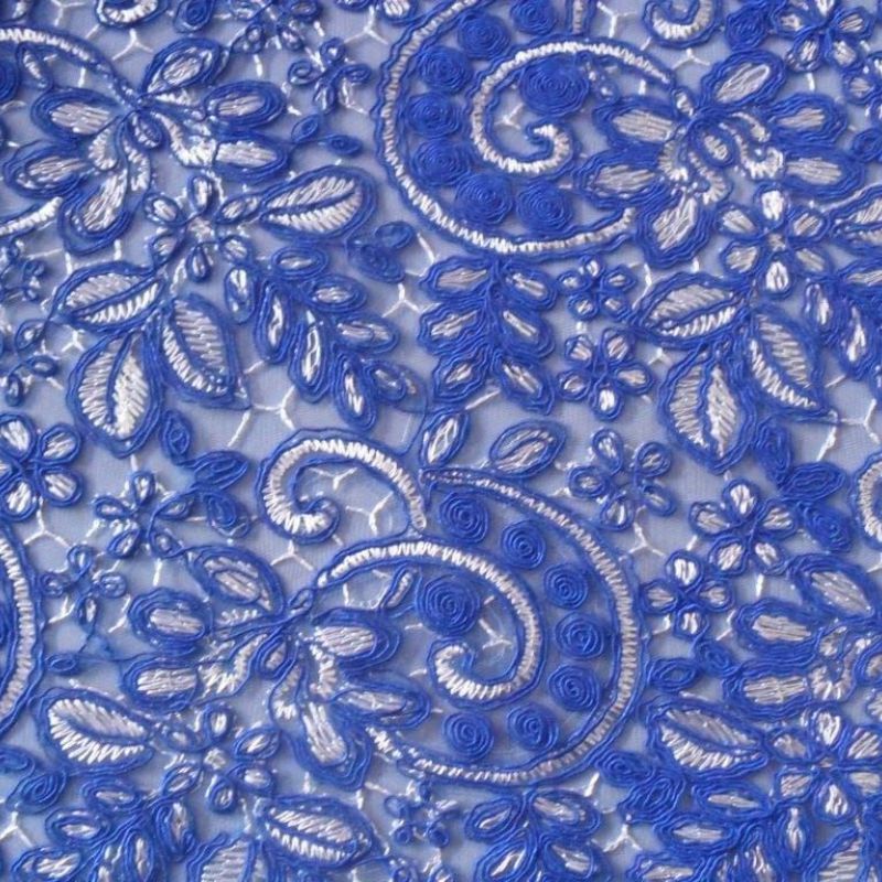 Tecido Tule Bordado Azul Roial • Conexão Tecidos