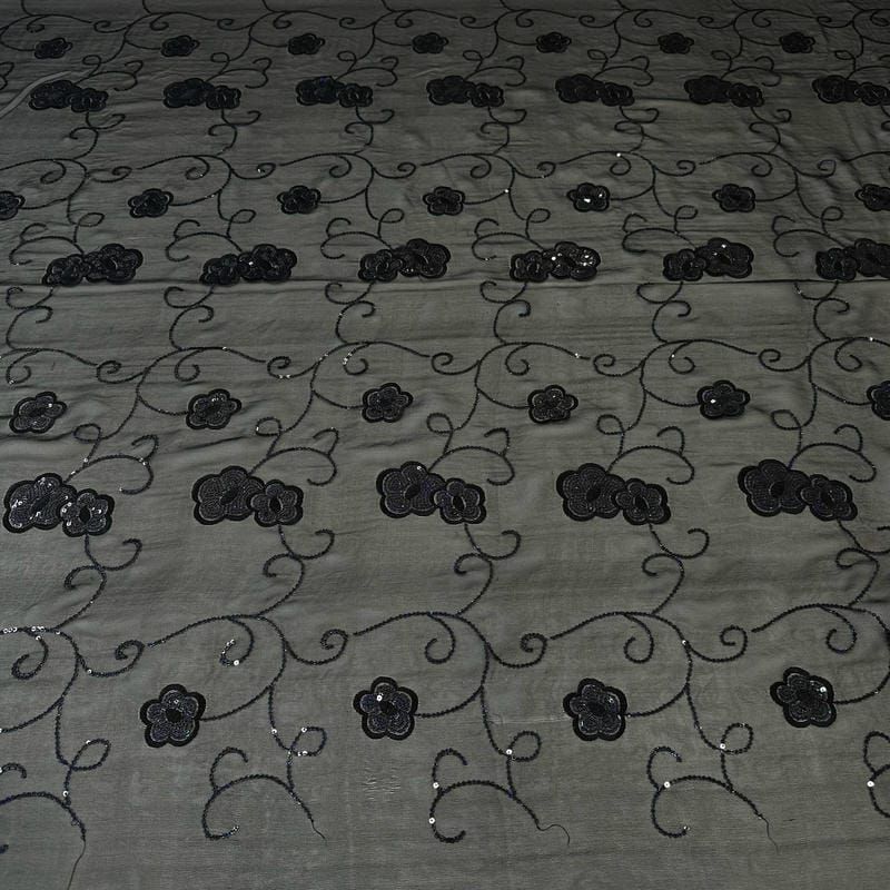 Tecido Musseline De Seda Bordada Floral Indiana Preto • Conexão