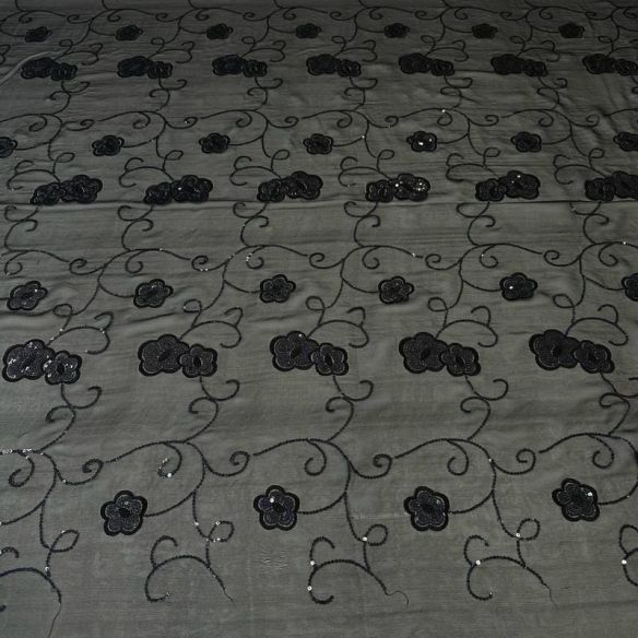 Tecido Musseline De Seda Bordada Floral Indiana Preto • Conexão
