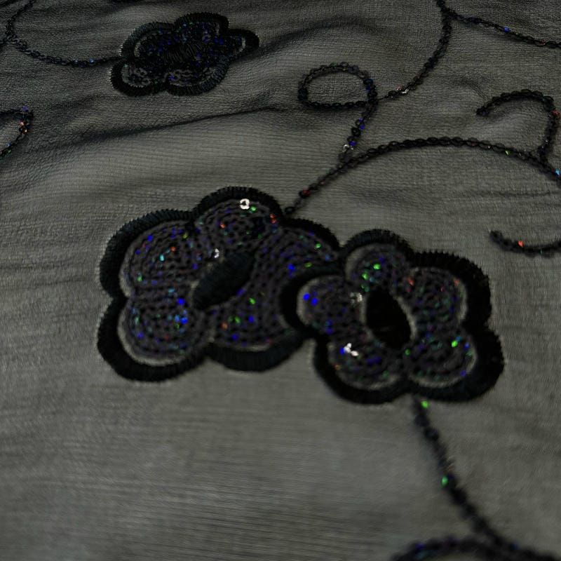 Tecido Musseline De Seda Bordada Floral Indiana Preto • Conexão