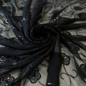Tecido Musseline De Seda Bordada Floral Indiana Preto • Conexão 2