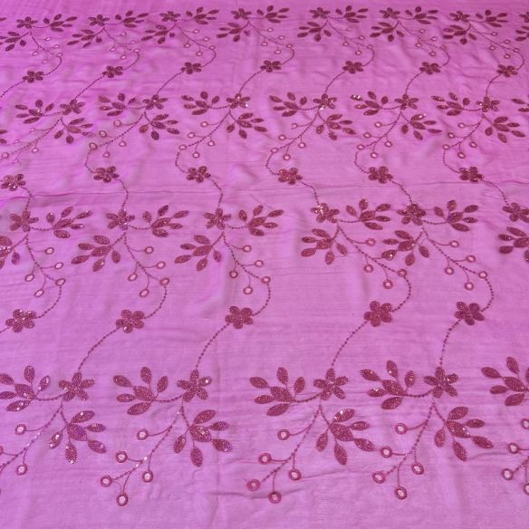 Tecido Musseline De Seda Bordada Indiana Pink • Conexão Tecidos