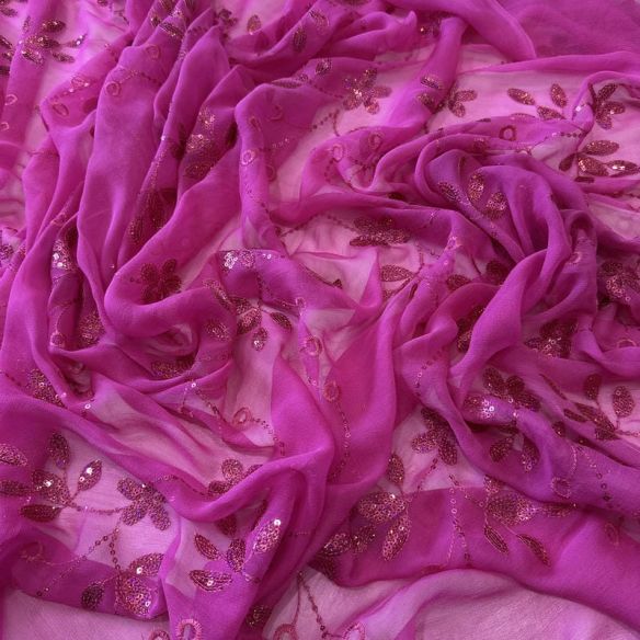 Tecido Musseline De Seda Bordada Indiana Pink • Conexão Tecidos
