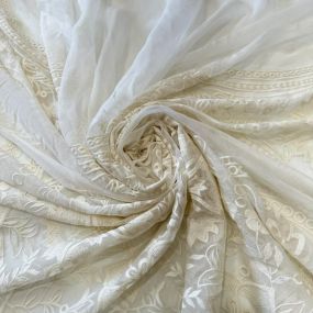 Tecido Chiffon De Seda Bordada Indiana Off White • Conexão Tecidos