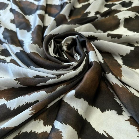 Tecido Cetim de Seda Italiano Estampado Cow Print Marrom • Conexão