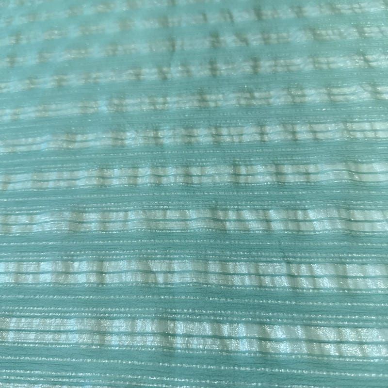 Tecido Chiffon De Seda Listrado Foil Verde Tiffany • Conexão Tecidos