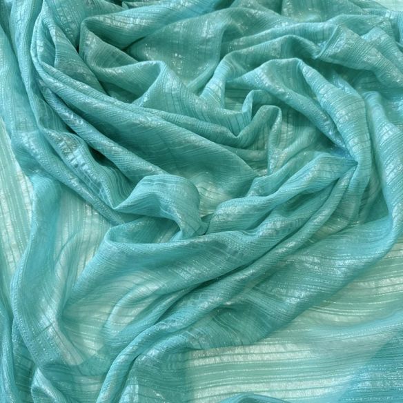 Tecido Chiffon De Seda Listrado Foil Verde Tiffany • Conexão Tecidos