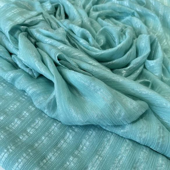 Tecido Chiffon De Seda Listrado Foil Verde Tiffany • Conexão Tecidos