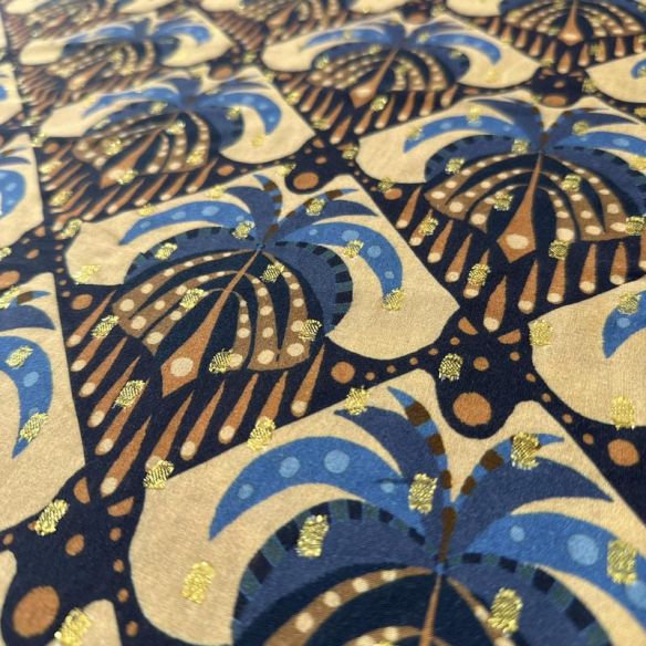 Tecido Viscose Estampada Palmeira Real Foil • Conexão Tecidos