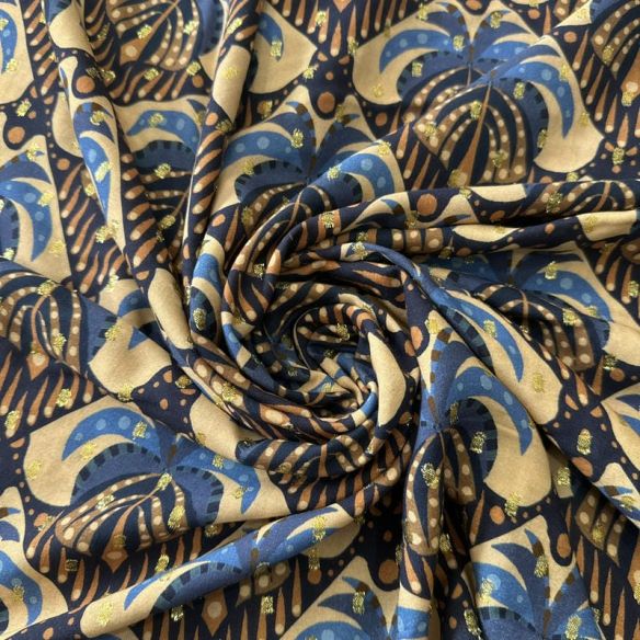 Tecido Viscose Estampada Palmeira Real Foil • Conexão Tecidos