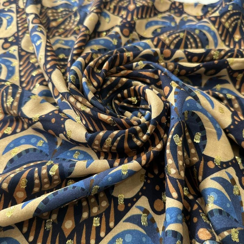 Tecido Viscose Estampada Palmeira Real Foil • Conexão Tecidos
