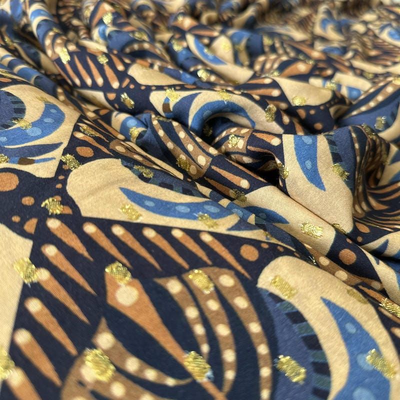 Tecido Viscose Estampada Palmeira Real Foil • Conexão Tecidos