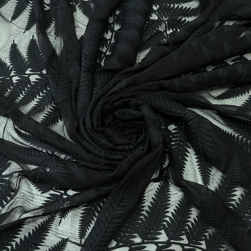 Tecido Chiffon De Seda Bordada Indiana Preto • Conexão Tecidos