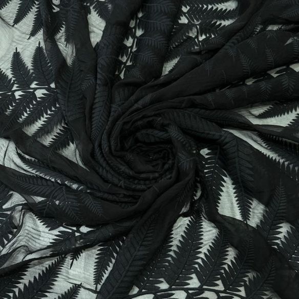 Tecido Chiffon De Seda Bordada Indiana Preto • Conexão Tecidos