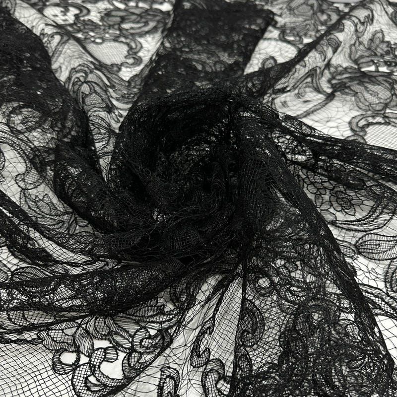 Tecido Renda Chantilly Francês Preto • Conexão Tecidos