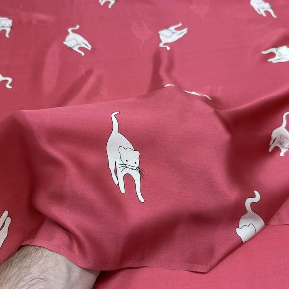 Tecido Cetim De Seda Estampado Cat • Conexão Tecidos