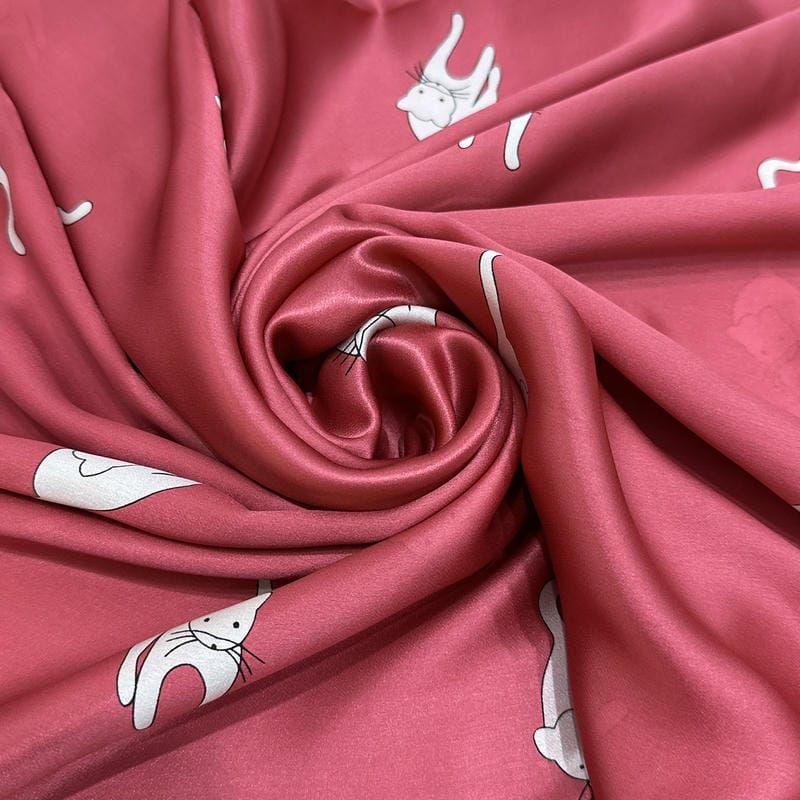 Tecido Cetim De Seda Estampado Cat • Conexão Tecidos