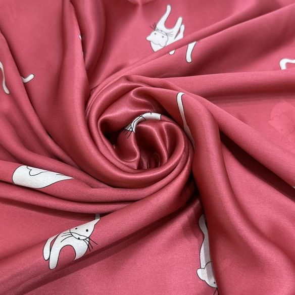 Tecido Cetim De Seda Estampado Cat • Conexão Tecidos