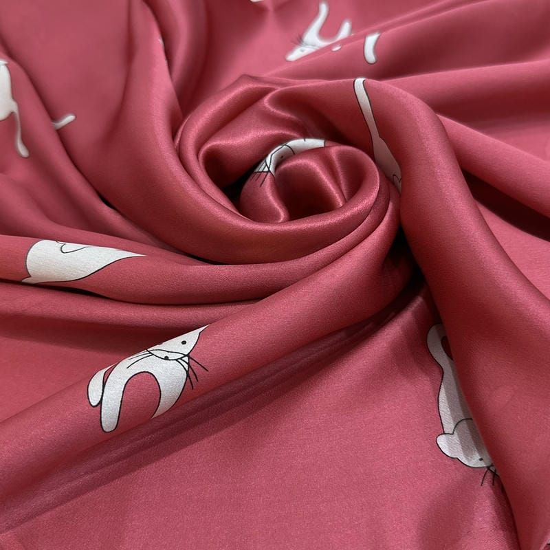 Tecido Cetim De Seda Estampado Cat • Conexão Tecidos