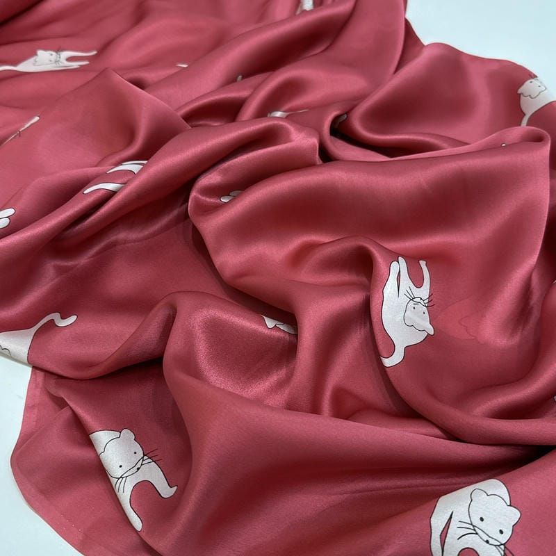 Tecido Cetim De Seda Estampado Cat • Conexão Tecidos