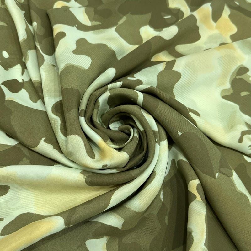 Tecido Cetim de Seda Estampado Army