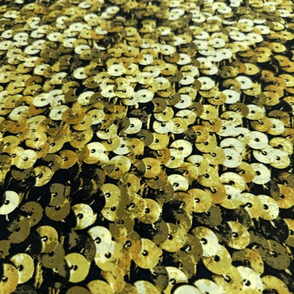 Tecido Cetim de Seda Estampado Paetê 3D Gold • Conexão Tecidos