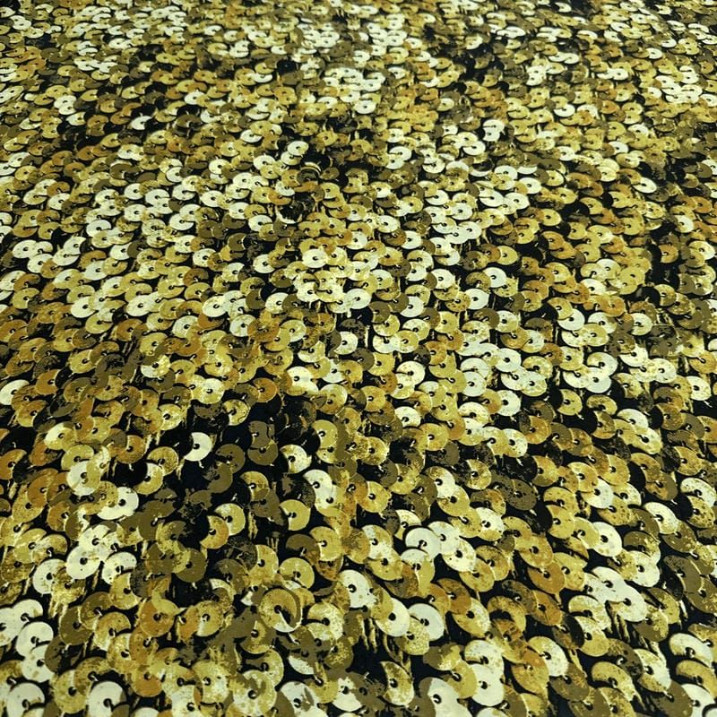 Tecido Cetim de Seda Estampado Paetê 3D Gold • Conexão Tecidos