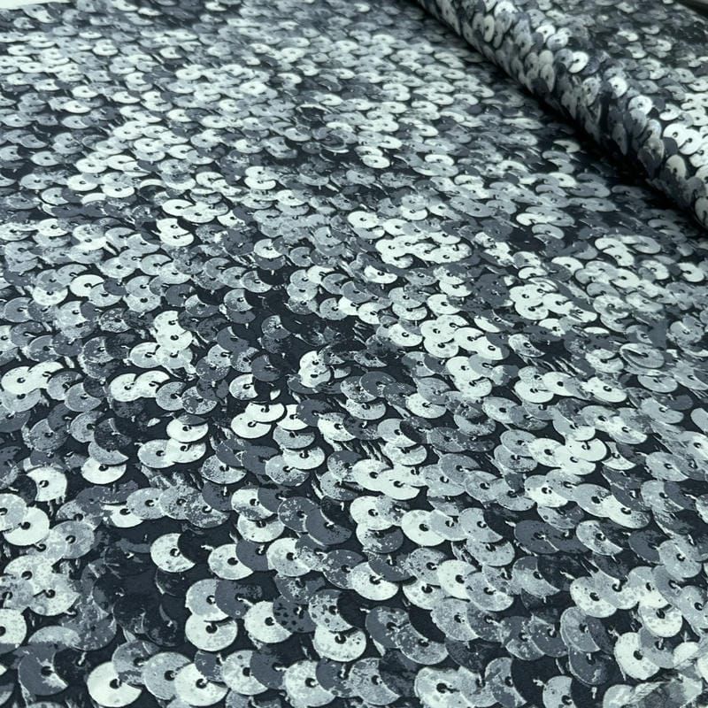 Tecido Cetim de Seda Estampado Paetê 3D Black