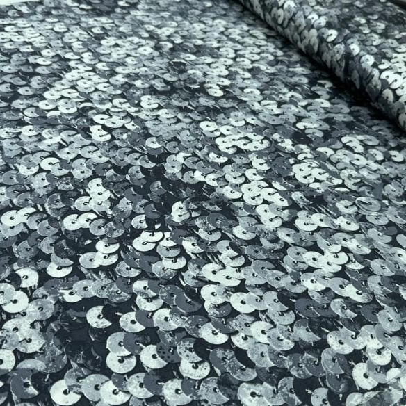 Tecido Cetim de Seda Estampado Paetê 3D Black