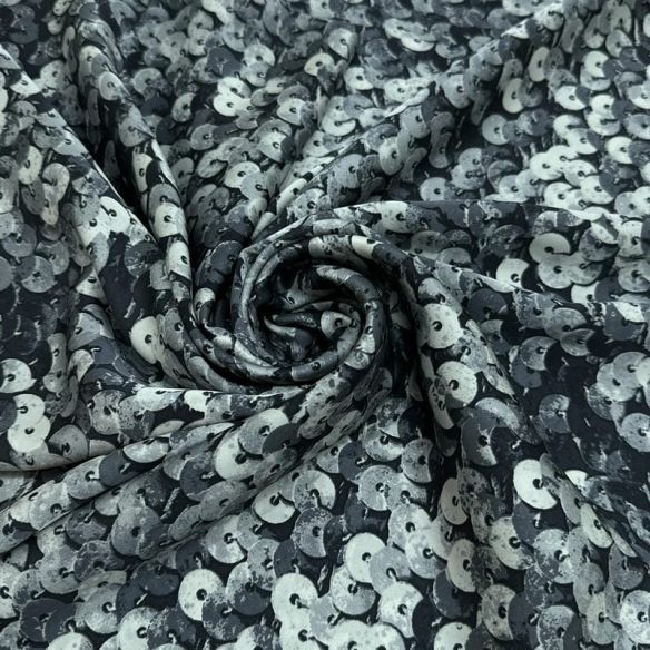 Tecido Cetim de Seda Estampado Paetê 3D Black