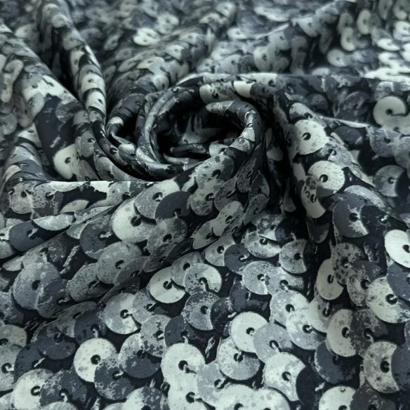 Tecido Cetim de Seda Estampado Paetê 3D Black