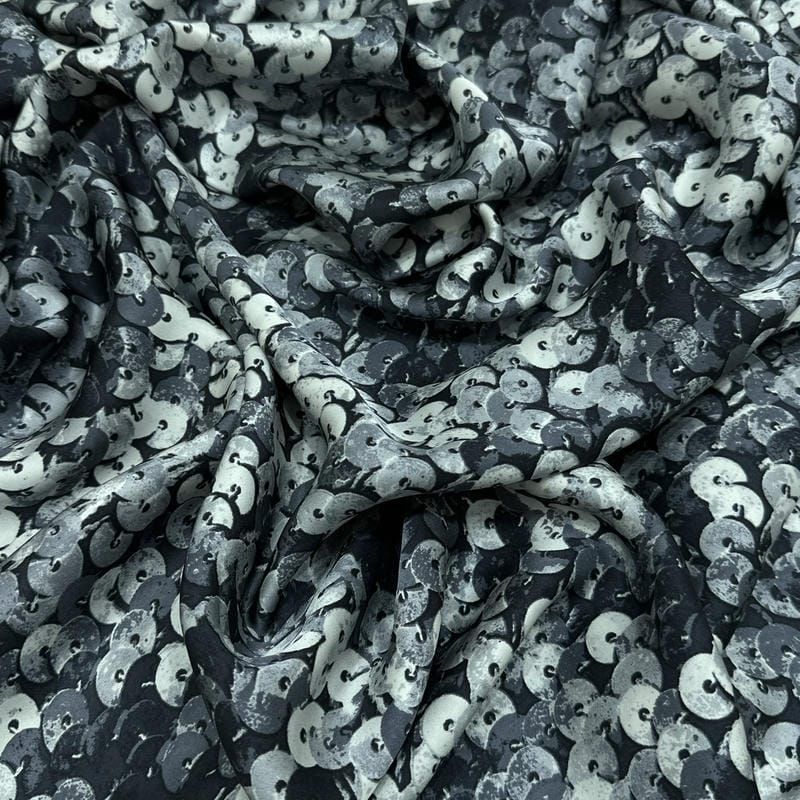 Tecido Cetim de Seda Estampado Paetê 3D Black