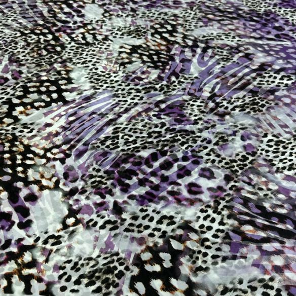 Tecido Cetim de Seda Estampado Onça Roxo