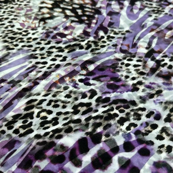 Tecido Cetim de Seda Estampado Onça Roxo