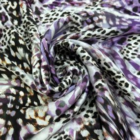 Tecido Cetim de Seda Estampado Onça Roxo
