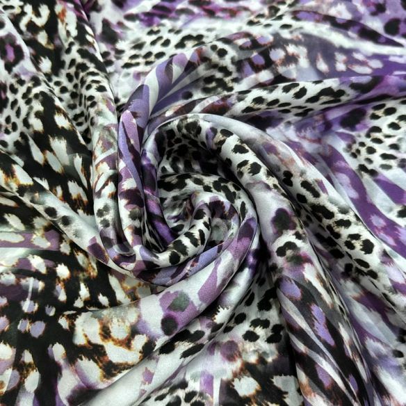Tecido Cetim de Seda Estampado Onça Roxo