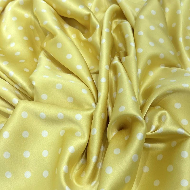 Tecido Cetim de Seda Estampado Poá Amarelo