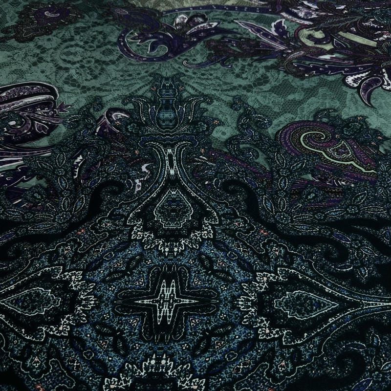 Tecido Cetim de Seda Pura Estampada Paisley Noturno • Conexão Tecidos