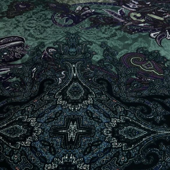 Tecido Cetim de Seda Pura Estampada Paisley Noturno • Conexão Tecidos