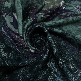 Tecido Cetim de Seda Pura Estampada Paisley Noturno • Conexão Tecidos