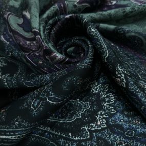 Tecido Cetim de Seda Pura Estampada Paisley Noturno • Conexão Tecidos 2