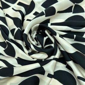 Tecido Cetim de Seda Pura Estampada Abstrata P&B • Conexão Tecidos