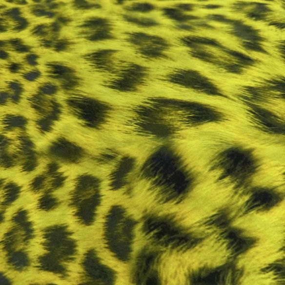Tecido Cetim de Seda Pura Estampada Onça Amarelo • Conexão Tecidos