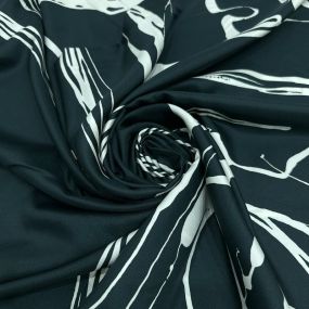 Tecido Cetim de Seda Pura Estampada Traços Abstratos P&B • Conexão