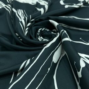 Tecido Cetim de Seda Pura Estampada Traços Abstratos P&B • Conexão 2